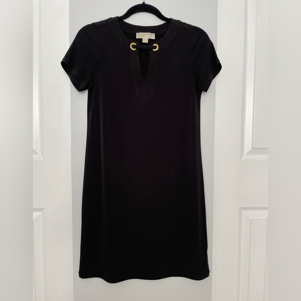 MICHAEL Michael Kors Black Mini Dress with Gold Accents